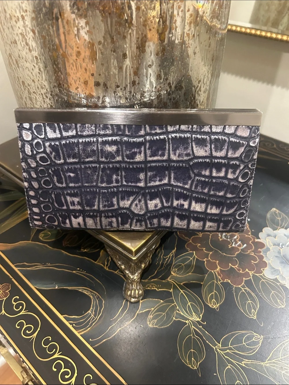 Patricia Nash Croc-Embossed black Clutch with Silver Frame